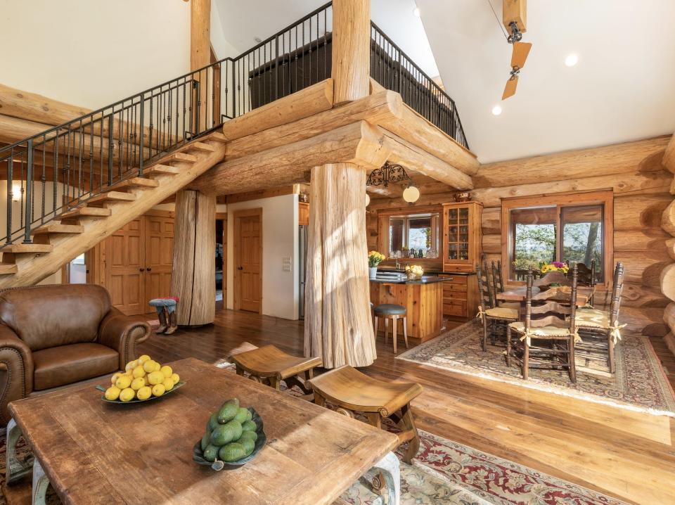 The interior of a wooden home.