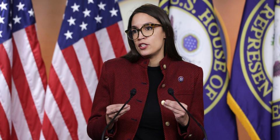 Democratic Rep. Alexandria Ocasio-Cortez of New York at a press conference on Capitol Hill on April 7, 2022.