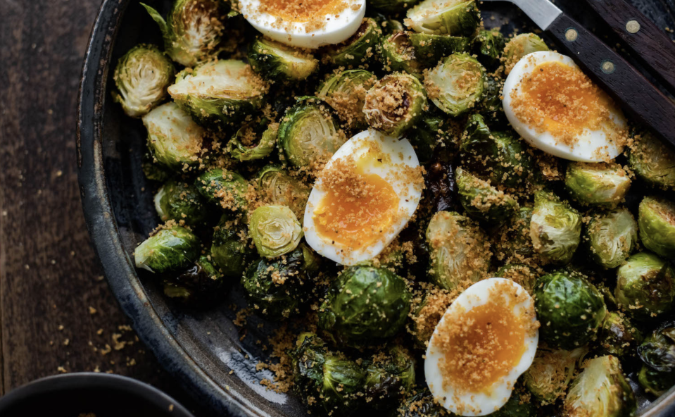 Roasted Brussels Sprouts with Jammy Eggs