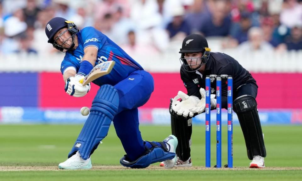 Joe Root hits to the leg side against New Zealand.