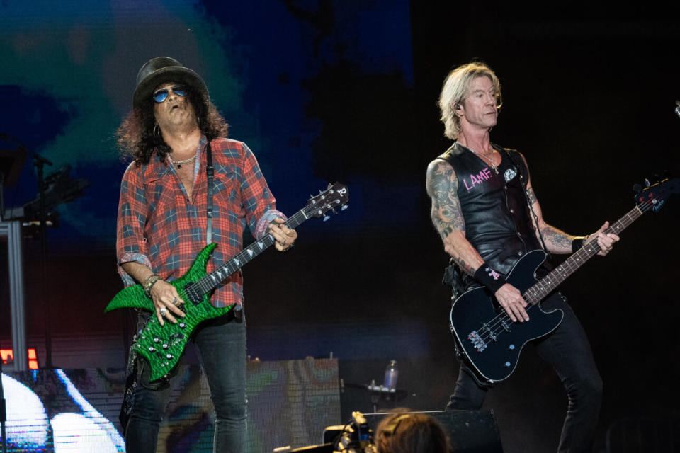 Slash and Duff McKagan perform at the 2023 Glastonbury Festival (Credit: Harry Durrant/Getty Images)