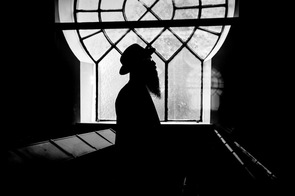 Rabbi Shneur Kesselman at the main synagogue in Malmo, Sweden. His office windows are glazed with bulletproof glass. | Magnus Wennman for TIME