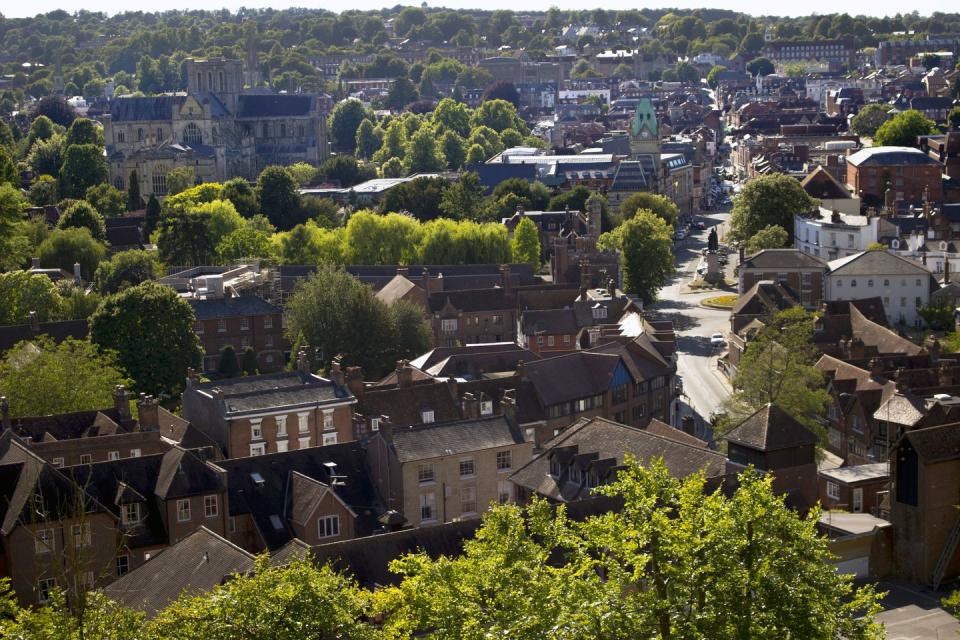 view of winchester, england from st giles hill