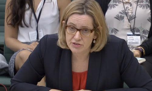 A still image taken from footage broadcast by the UK Parliament's Parliamentary Recording Unit (PRU) on October 17, 2017 shows Britain's Home Secretary Amber Rudd as she gives evidence to a Parliamentary Home Affairs Committee in London. / AFP PHOTO / PRU AND AFP PHOTO / HO / RESTRICTED TO EDITORIAL USE - MANDATORY CREDIT 