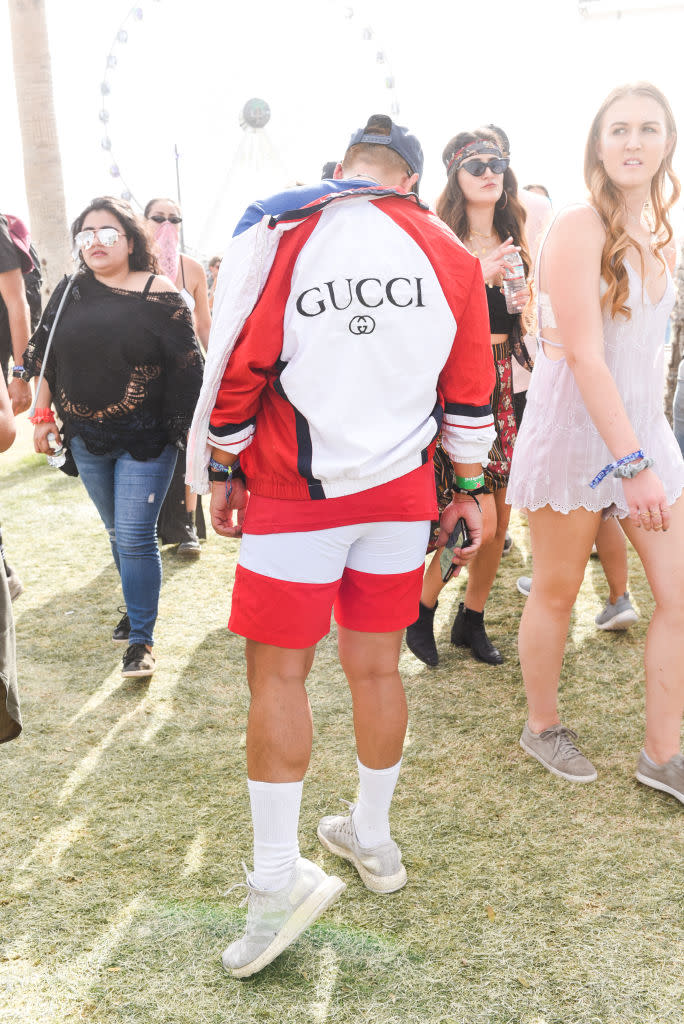 One attendee was decked out in a red and white Gucci logo jacket and matching shorts