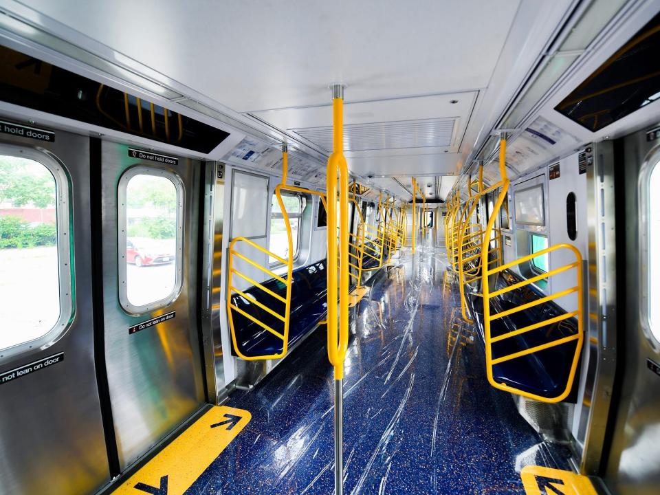 A view from one end of the new subway car to the other.