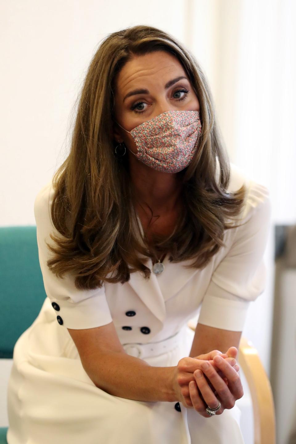 The Duchess wearing an Amaia Kids mask for the first time in August (Getty Images)