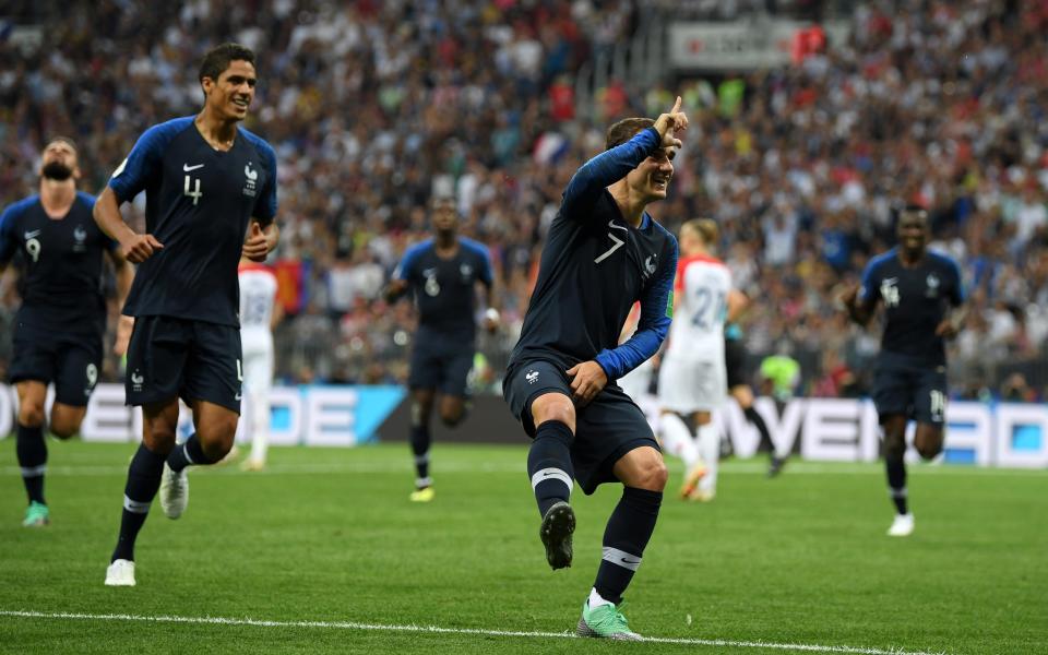 Antoine Griezmann celebrates his fourth goal at the 2018 World Cup  - 2018 Getty Images