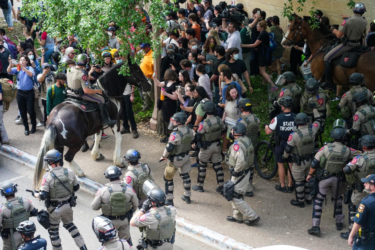 At a peaceful, pro-Palestinian protest held at the University of Texas Wednesday, more than 40 people were arrested. The demonstration was organized by the Palestine Solidarity Committee, a registered student organization, as well as a student chapter of the national Students for Justice in Palestine, which called for an end to the Israeli-Hamas conflict.