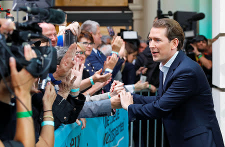 Austrian Chancellor Sebastian Kurz arrives for a meeting after European Parliament elections at the Austrian People's Party (OeVP) headquarters in Vienna, Austria, May 26, 2019. REUTERS/Leonhard Foeger