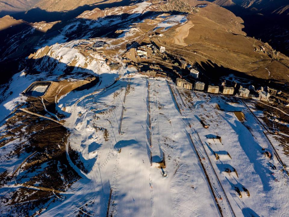 Aerial view of El Colorado skiing centre, in the Andes Mountains