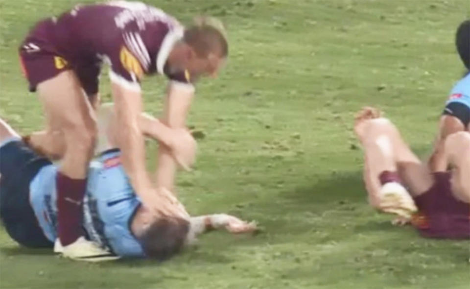 Daly Cherry-Evans, pictured here shoving Angus Crichton in the face in State of Origin 1.