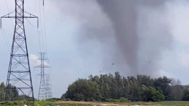 A tornado was observed late Monday afternoon in Mascouche, Que., in the Lanaudière region. (Submitted by Dominic Sansregret - image credit)