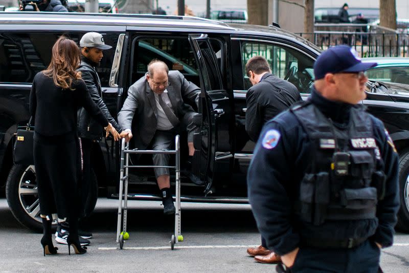 Film producer Harvey Weinstein arrives to the New York Criminal Court after a break for his sexual assault trial in the Manhattan borough of New York City