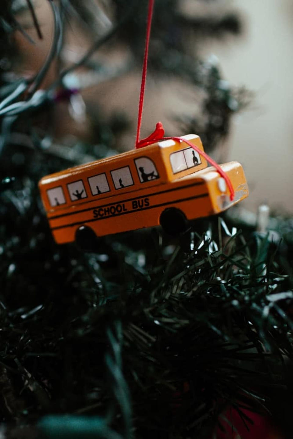 school bus ornament on tree (Whimsy Soul)