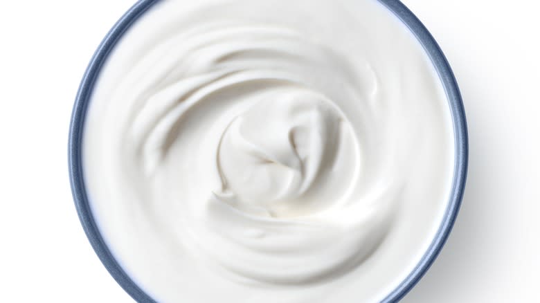 Greek yogurt in blue bowl