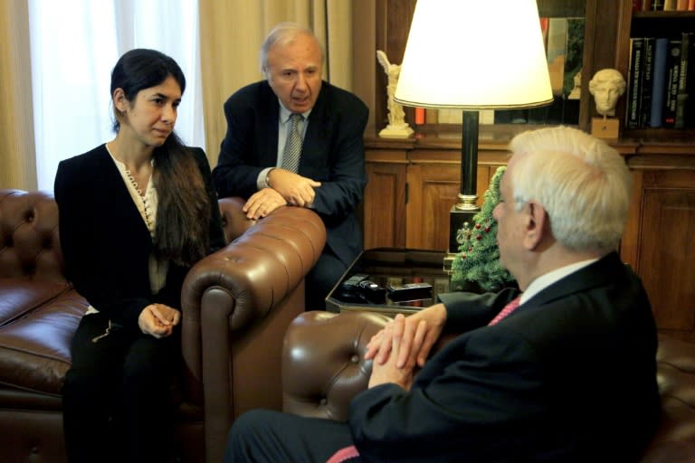 Nadia Murad (left) has become a figurehead for the effort to protect the Yazidi community after having survived a nightmare captivity at the hands of the Islamic State group