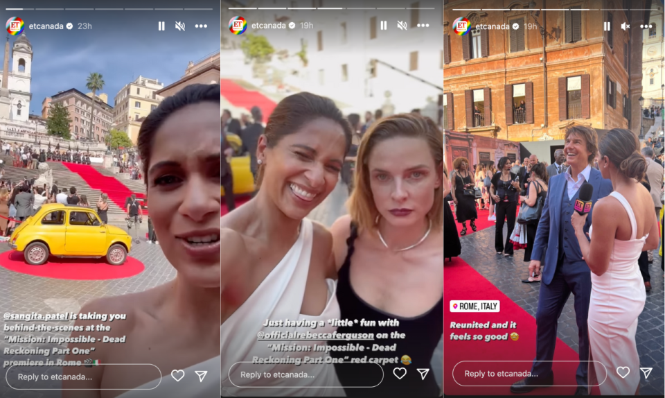 Patel tuned in from ET Canada's Instagram to cover the new Mission Impossible premier red carpet in Rome. (Instagram/@etcanada)