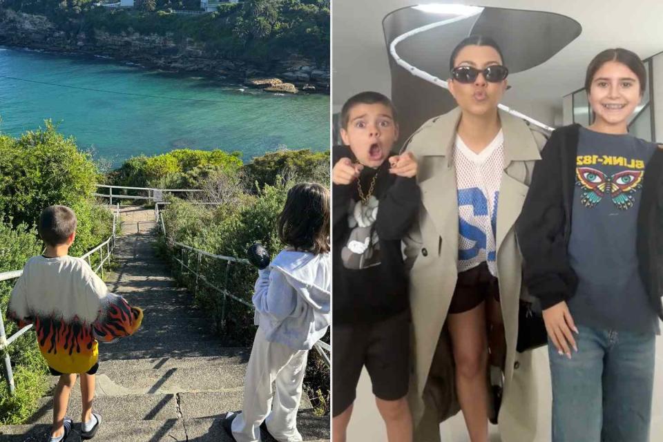 <p>Kourtney Kardashian/Instagram; Kourtney Kardashian/TikTok</p> Reign and Penelope Disick enjoying time in Australia with mom Kourtney Kardashian Barker