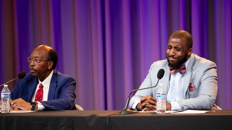 Tallahassee City Commission Seat 2 candidate incumbent Curtis Richardson answers questions in a forum hosted by WFSU, the Tallahassee Democrat, and the League of Women Voters on Thursday, June 27.