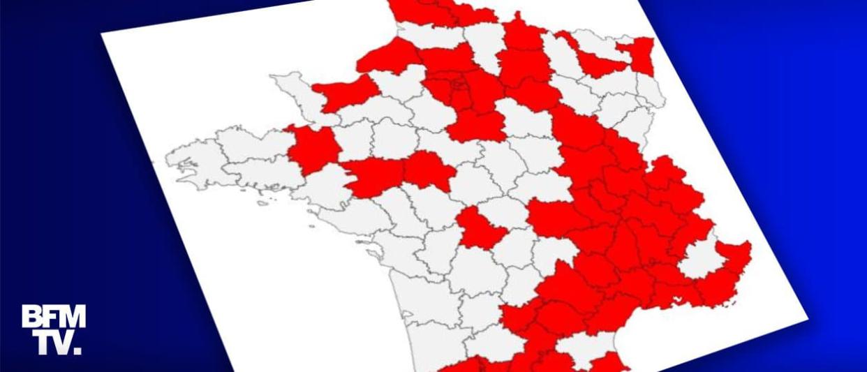 Les 38 nouveaux départements concernés par le couvre-feu à partir de samedi. - BFMTV