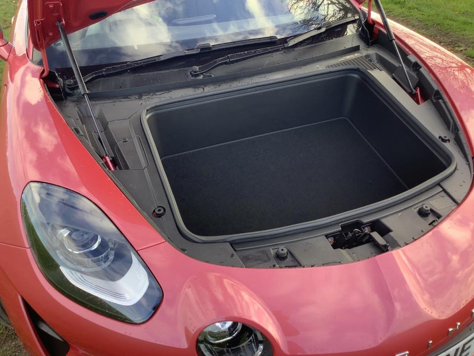 Compartments in the bonnet and behind the engine are sufficient for a couple of overnight bags (Alpine)