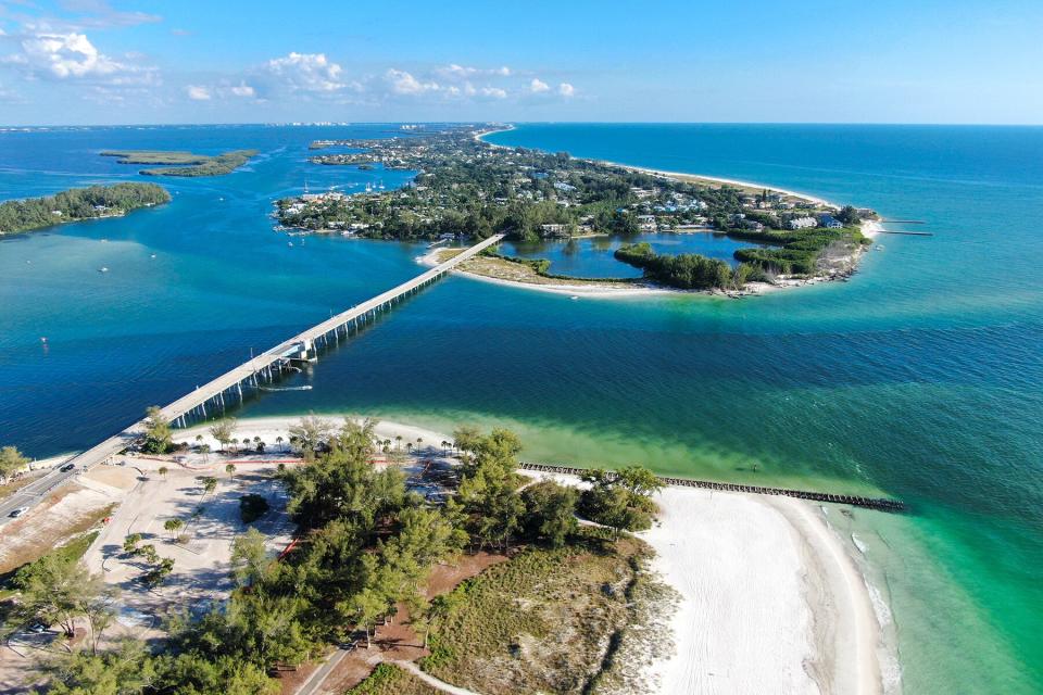 Aerial view of Longboat Key town and beaches