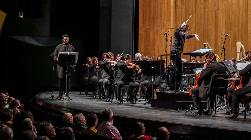 The Louisville Orchestra, under the direction of Teddy Abrams, performs Joel Thompson's "To Awaken The Sleeper" a piece that combines the Louisville Orchestra with the spoken words of James Baldwin delivered by Metro Councilman Jecorey Arthur.  The Kentucky Center, Saturday, March 11, 2023