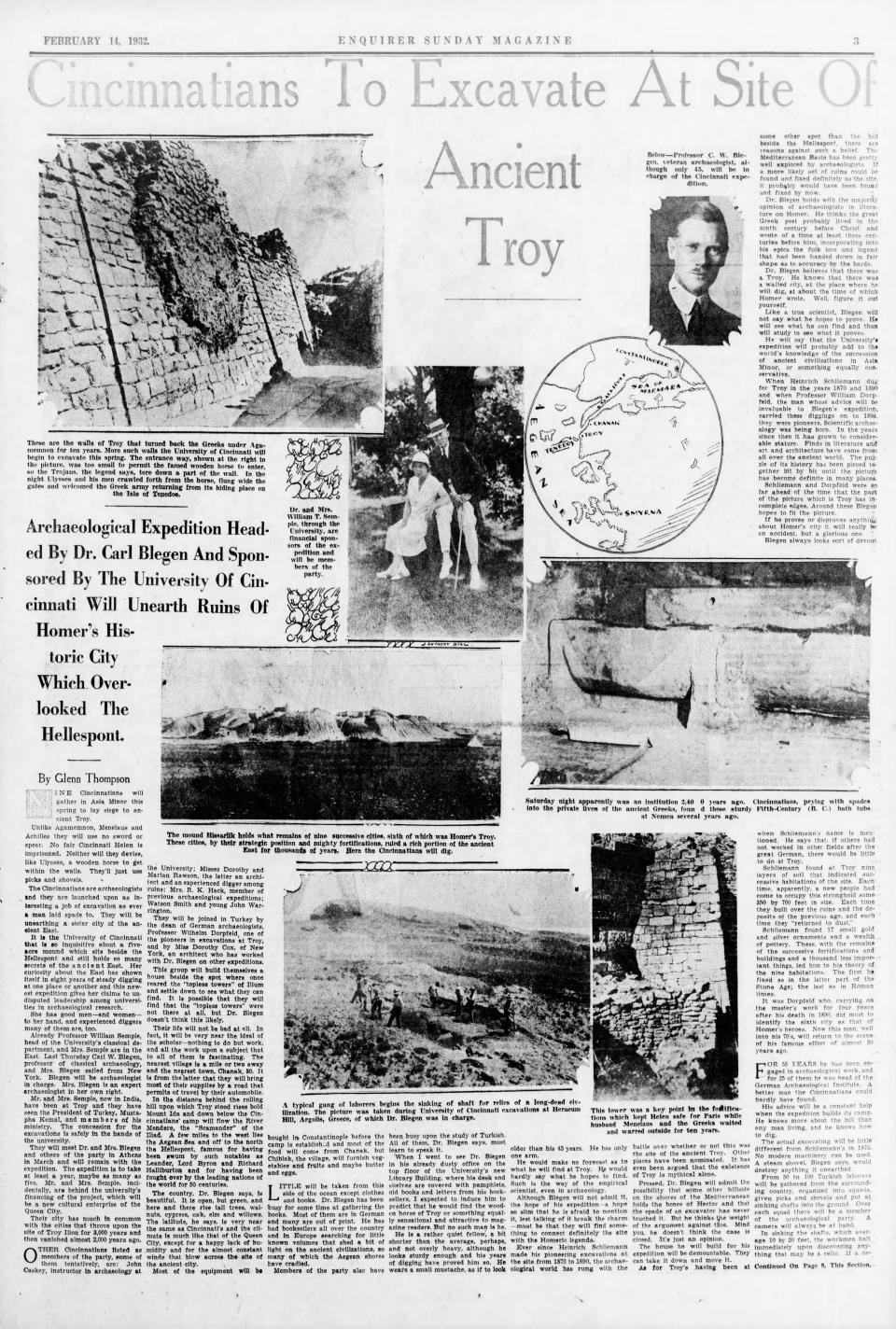 A feature story on the UC expedition to excavate Troy, from The Enquirer Sunday Magazine, Feb. 14, 1932.