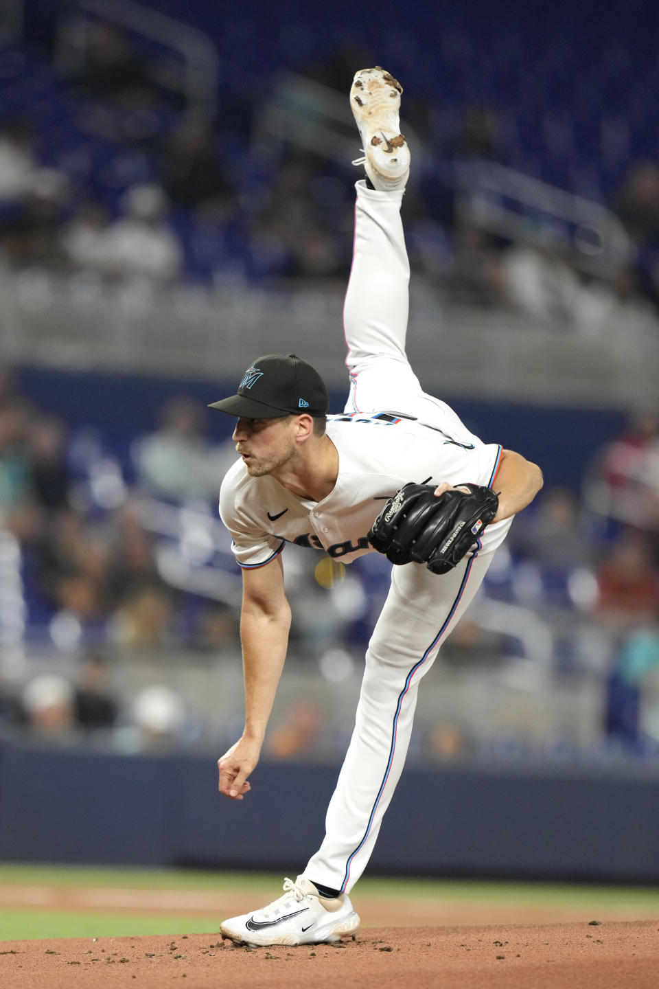 Miami Marlins starting pitcher Bryan Hoeing follows through on a delivery during the first inning of a baseball game against the Toronto Blue Jays, Monday, June 19, 2023, in Miami. (AP Photo/Lynne Sladky)