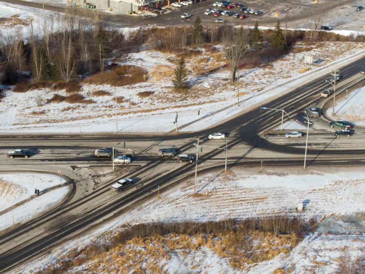 The government of New Brunswick will spend $4.6 million to turn the intersection of Brookside Drive and Ring Road into a roundabout this year. (Submitted by the Government of New Brunswick - image credit)