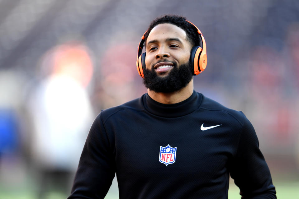 CLEVELAND, OHIO - DECEMBER 22: Odell Beckham Jr. #13 of the Cleveland Browns warms up prior to the game against the Baltimore Ravens at FirstEnergy Stadium on December 22, 2019 in Cleveland, Ohio. (Photo by Jason Miller/Getty Images)