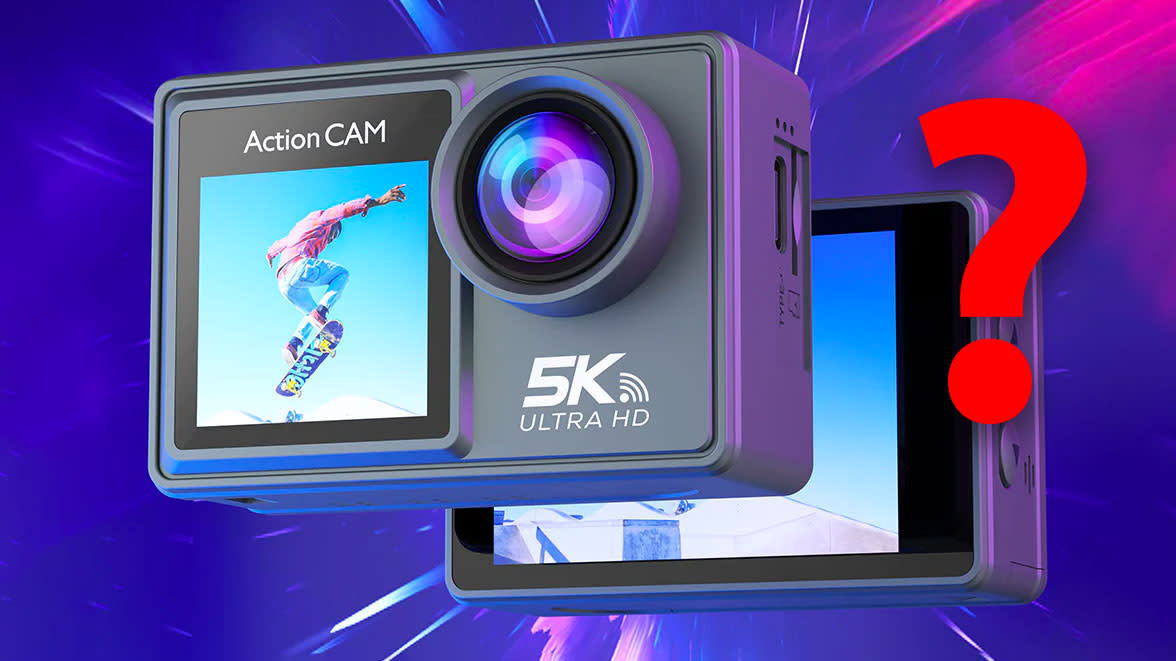  Pergear 5K Action Cam with a question mark. 