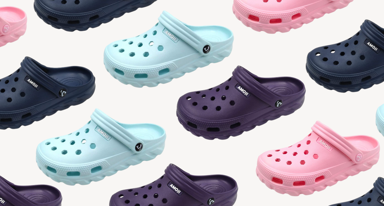 light blue, navy blue, pink and purple gardening shoes clogs from amazon canada