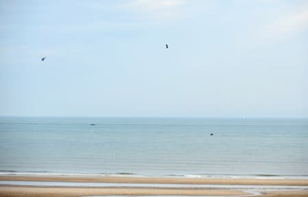 French inventor Franky Zapata takes off on a Flyboard for a second attempt to cross the English channel from Sangatte to Dover, in Sangatte