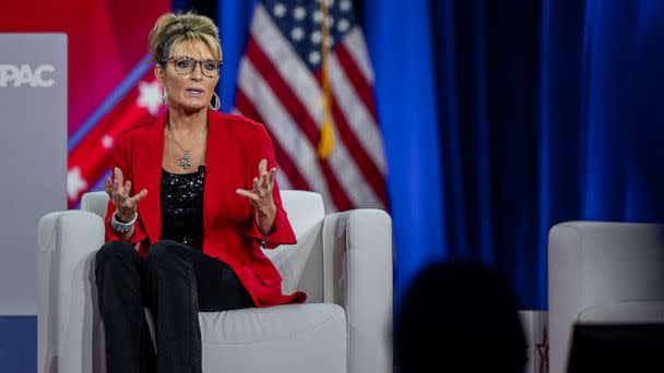 PHOTO: U.S. House candidate former Alaska Gov. Sarah Palin speaks at the Conservative Political Action Conference CPAC held at the Hilton Anatole on August 4, 2022, in Dallas. (Brandon Bell/Getty Images)