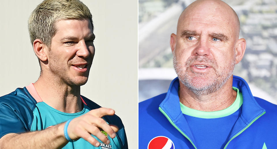 Pictured left to right, Tim Paine and Aussie cricket great Matthew Hayden.