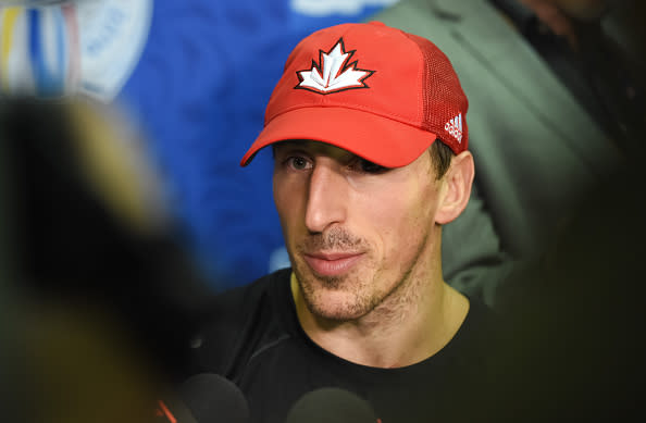 TORONTO, ON - SEPTEMBER 26: Brad Marchand #63 of Team Canada talks to the media during the World Cup of Hockey 2016 practice sessions at Air Canada Centre on September 26, 2016 in Toronto, Ontario, Canada. (Photo by Minas Panagiotakis/World Cup of Hockey via Getty Images)