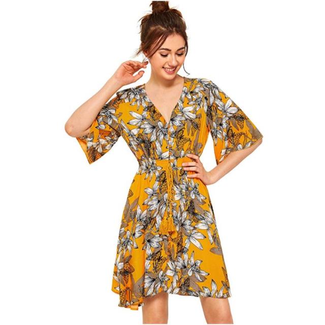 Milumia Women's Boho Button-Up Split Floral Print Flowy Dress is on sale at  Amazon