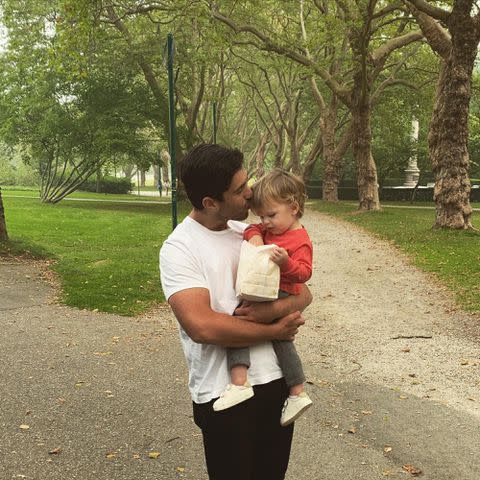 <p>Josh Peck Instagram</p> Josh Peck with his son Max Peck in Stanley Park in September 2020.