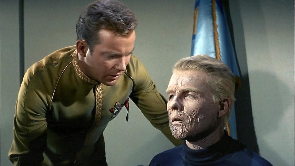 Captain Kirk (William Shatner) meets Commodore Pike in the Star Trek classic episode "The Menagerie." 