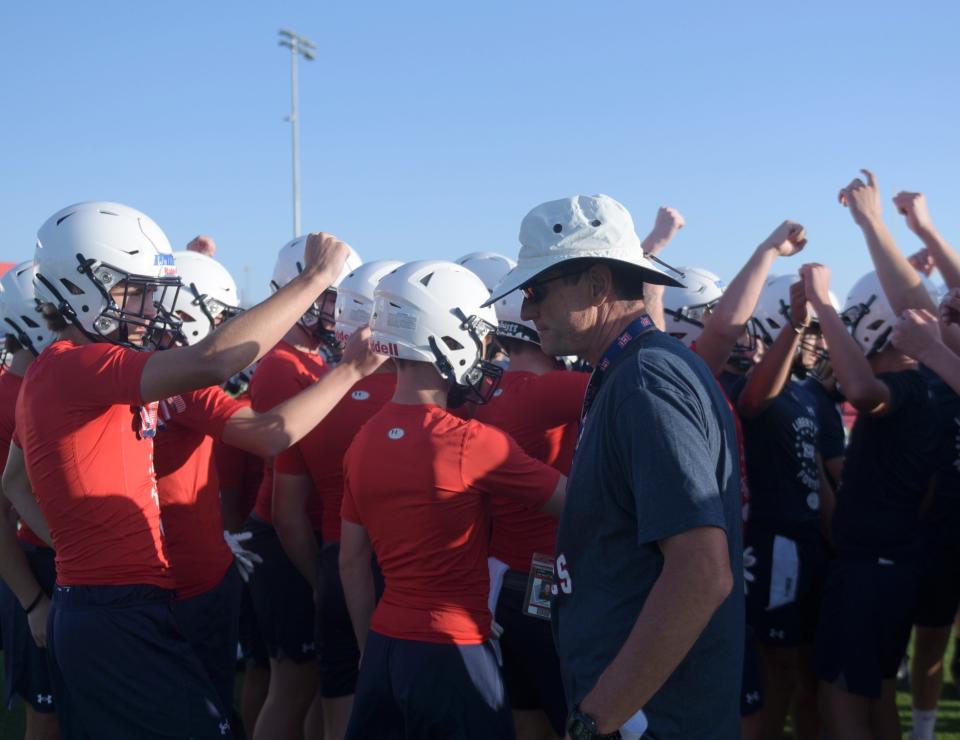 Lubbock-Cooper Liberty head football coach Joe Sexton attends football practice, Monday, July 31, 2023, at Lubbock-Cooper Middle School in Woodrow. 