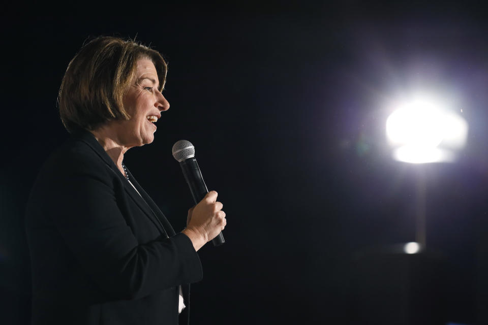 Democratic presidential candidate Sen. Amy Klobuchar speaks during a presidential candidates forum sponsored by AARP and The Des Moines Register, Monday, July 15, 2019, in Des Moines, Iowa. (AP Photo/Charlie Neibergall)