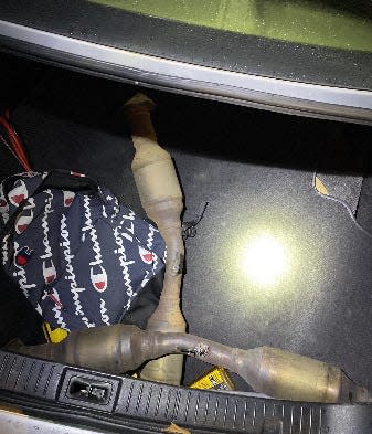 Two stolen catalytic converters were found in the trunk of a car that led Thousand Oaks deputies on a high-speed pursuit on Tuesday, Jan. 25, 2022.