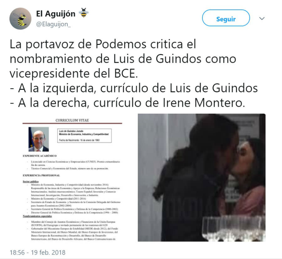 <p>Pero, efectivamente, algunos también han cargado contra políticos de otro partido que han criticado la noticia. (Foto: Twitter / <a rel="nofollow noopener" href="https://twitter.com/Elaguijon_" target="_blank" data-ylk="slk:@Elaguijon_;elm:context_link;itc:0;sec:content-canvas" class="link "><span>@Elaguijon_</span></a>) </p>