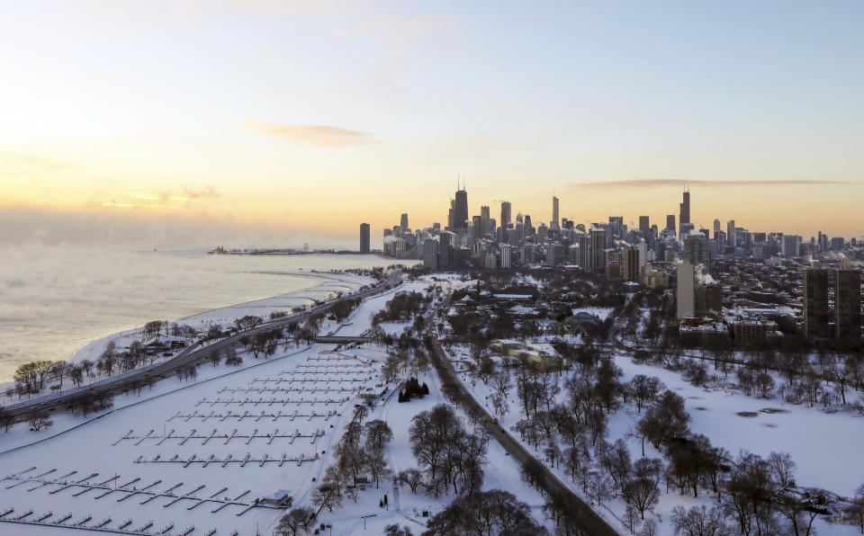 Chicago's lakefront is covered with ice on Wednesday, Jan. 30, 2019.&nbsp;