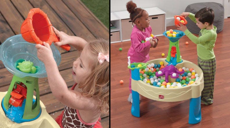 Fill the table with water and let them play, or use it inside on a rainy spring day.