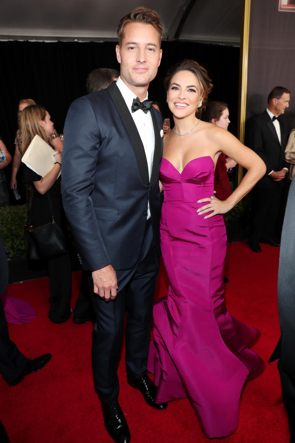 LOS ANGELES, CA - SEPTEMBER 17: Actor Justin Hartley (L) and Chrishell Stause walk the red carpet during the 69th Annual Primetime Emmy Awards at Microsoft Theater on September 17, 2017 in Los Angeles, California. (Photo by Rich Polk/Getty Images for IMDb)