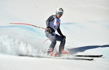 Mar 15, 2017; Aspen, CO, USA; Peter Fill of Italy in the finish area after the men's downhill alpine skiing race in the 2017 Audi FIS World Cup Finals at Aspen Mountain. Mandatory Credit: Michael Madrid-USA TODAY Sports