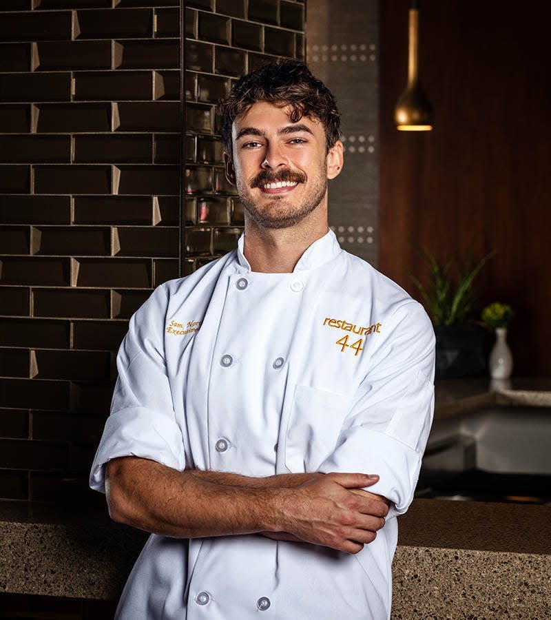 Sam Norwood is the executive chef at Restaurant 44, which is preparing a three-course meal for diners on Valentine's Day.